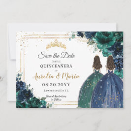 Emerald Grönt Navy Blommigt Princesses Quinceañera Spara Datumet