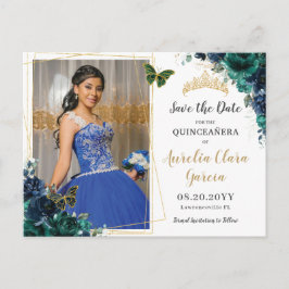 Emerald Grönt Navy Blommigt Quinceañera-foto Meddelande Vykort