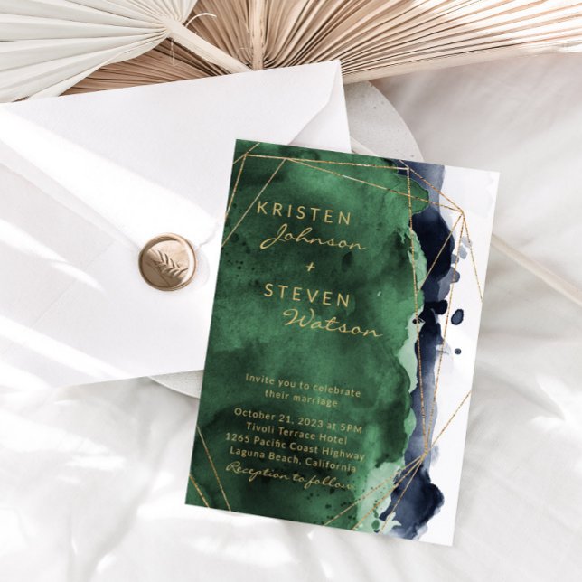 Emerald Grönt & Navy Blue Wedding bjudande Inbjudningar (Skapare uppladdad)