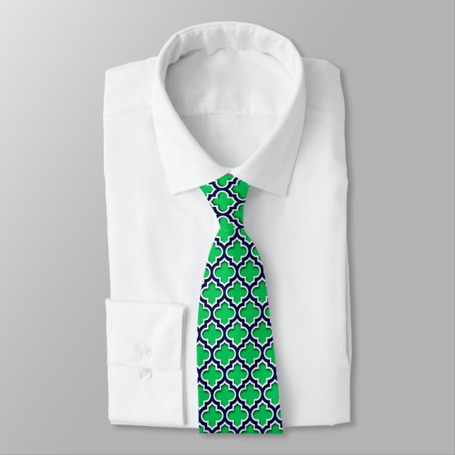 Emerald Grönt Navy White Moroccan Quatrefoil #5DS Slips (Bunden)