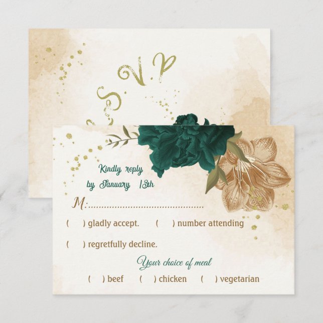 emerald grönt och beige guld blommor OSA kort (Fram/baksida)