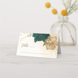 emerald grönt och beige guld blommor placeringskort