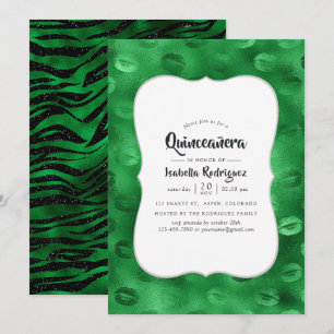 Emerald Grönt och Black Glam Quinceañera Inbjudningar
