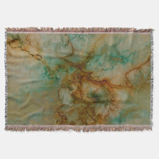 Emerald Grönt och Copper Guld Marble Mysfilt (Framsidan)