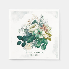 Emerald Grönt och Cream Blommigt Bröllop Pappersservett