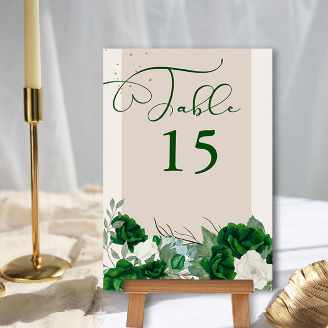 Emerald Grönt och Elfenbenskustens Blommigt för El Bordsnummer (Floral Table Number from the Royal Rose Emerald Green Quinceanera Collection by Darling & May)