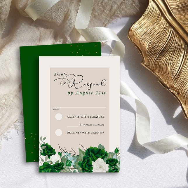 Emerald Grönt och Elfenbenskustens Blommigt för El OSA Kort (RSVP Cards from the Royal Rose Emerald Green Quinceanera Collection by Darling & May)