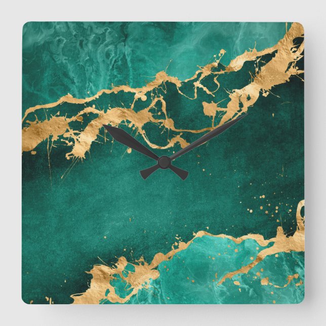 Emerald Grönt och Guld abstrakt Fyrkantig Klocka (Framsida)