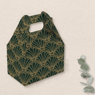 Emerald Grönt och Guld Art Deco Fläkt Flowers Moti Presentaskar