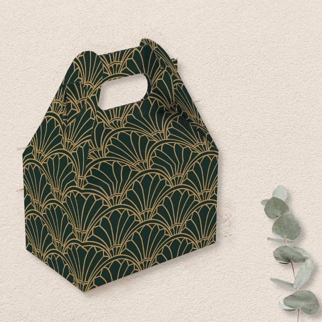 Emerald Grönt och Guld Art Deco Fläkt Flowers Moti Presentaskar (Skapare uppladdad)