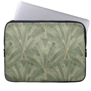 Emerald Grönt och Guld Art Deco Mönster Laptop Fodral