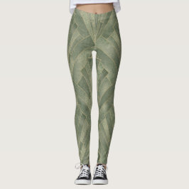 Emerald Grönt och Guld Art Deco Mönster Leggings