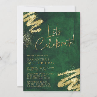 Emerald Grönt och Guld Birthday bjudande Inbjudningar
