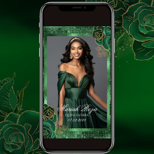 Emerald Grönt och Guld Birthday Photo Investigatio Inbjudningar