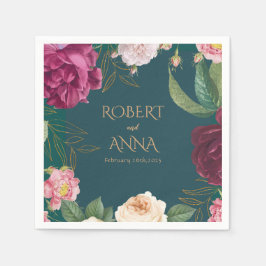 Emerald Grönt och guld Blommigt Bröllop Napkins Pappersservett
