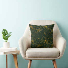 Emerald Grönt och Guld Blommigt Dekorativ kudde