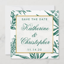 Emerald Grönt och Guld Botanical Save the Date