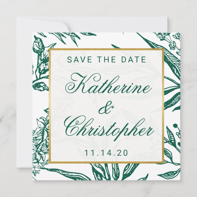 Emerald Grönt och Guld Botanical Save the Date (Framsida)