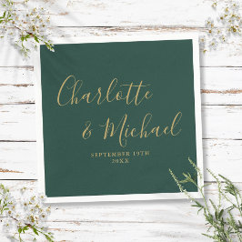 Emerald Grönt och Guld Elegant Namnteckning Bröllo Pappersservett