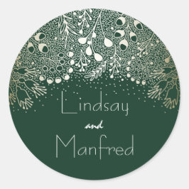 Emerald Grönt och Guld Filigree Bröllop Runt Klistermärke