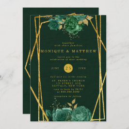 Emerald Grönt och Guld Geometric Blommigt Bröllop Inbjudningar