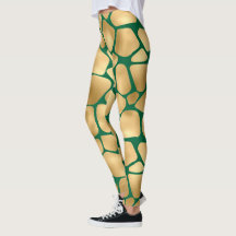 Emerald Grönt och Guld Giraffe Mönster Leggings