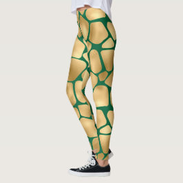 Emerald Grönt och Guld Giraffe Mönster Leggings