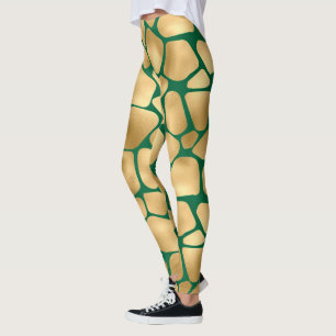 Emerald Grönt och Guld Giraffe Mönster Leggings