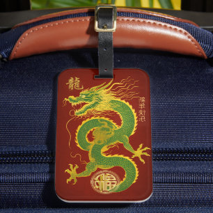 Emerald Grönt och Guld Lucky Lunar Dragon Bagagebricka