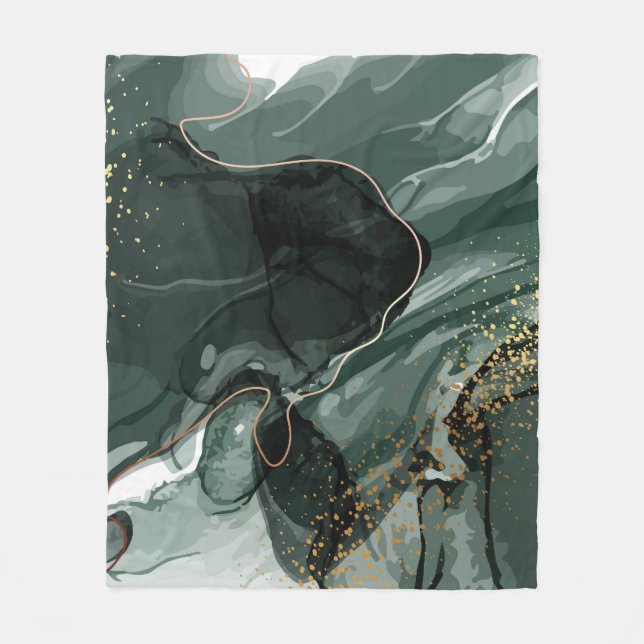 Emerald Grönt och Guld Marble, Marble Background Fleecefilt (Framsidan)
