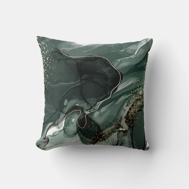 Emerald Grönt och Guld Marble, Marble Background Kudde (Framsida)