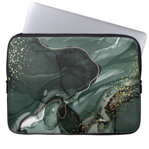 Emerald Grönt och Guld Marble, Marble Background Laptop Fodral