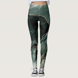 Emerald Grönt och Guld Marble, Marble Background Leggings