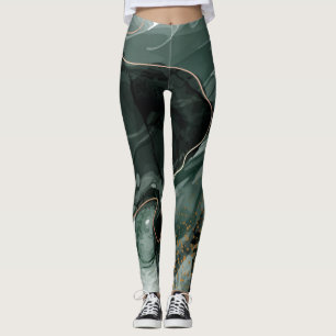 Emerald Grönt och Guld Marble, Marble Background Leggings