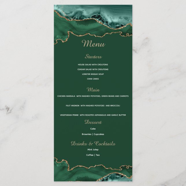 Emerald Grönt och Guld Menu Card Meny (Framsida)