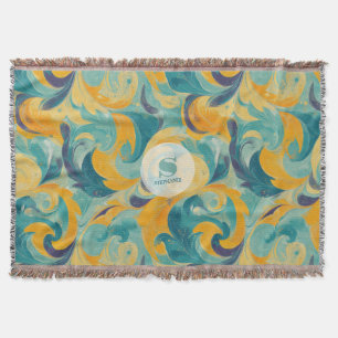 Emerald Grönt och Guld Paisley-Inspired Abstrakt Filt