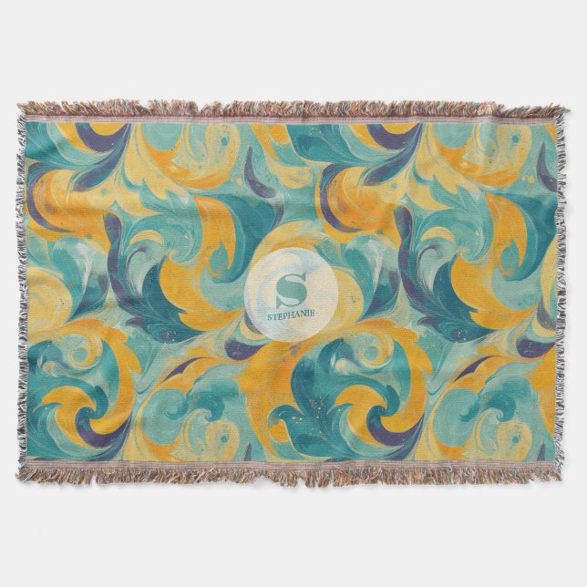 Emerald Grönt och Guld Paisley-Inspired Abstrakt Filt (Framsidan)