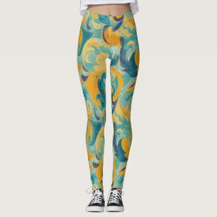 Emerald Grönt och Guld Paisley-Inspired Abstrakt Leggings