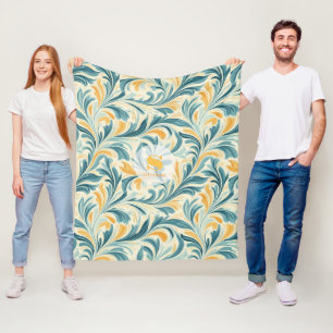 Emerald Grönt och Guld Paisley Löv Mönster Fleecefilt