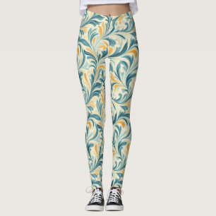 Emerald Grönt och Guld Paisley Löv Mönster Leggings