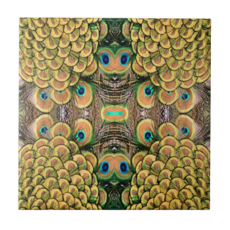 Emerald Grönt och Guld Peacock Feathers Kakelplatta