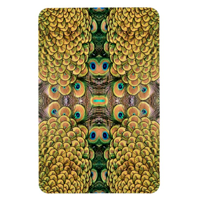 Emerald Grönt och Guld Peacock Feathers Magnet (Vertikal)