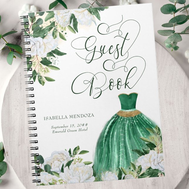Emerald Grönt och Guld Princess Budget Guest Bok Anteckningsbok (Princess Ball Gown themed guest book from my Emerald Greenery and White Peony Collection)
