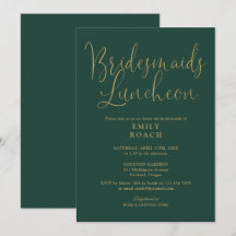 Emerald Grönt och Guld skript Bridesmaids Luncheon