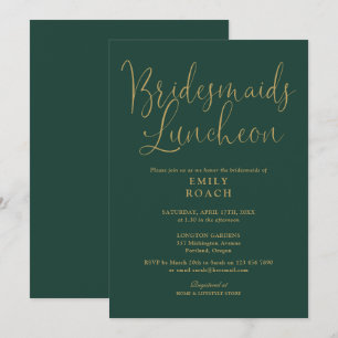 Emerald Grönt och Guld skript Bridesmaids Luncheon Inbjudningar