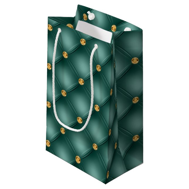 Emerald Grönt och Guld Tuftad Small Gift Bag (Framsidan Vinklad)