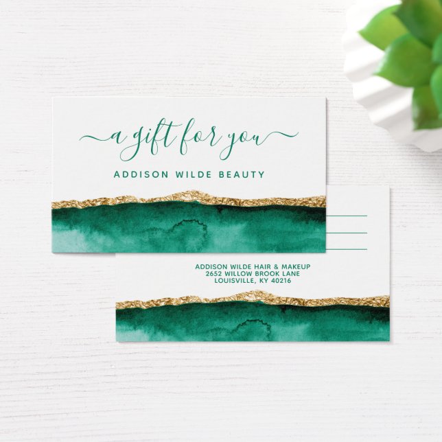 Emerald Grönt och Guld Watercolor Gift Card Visitkort (Skivbord)