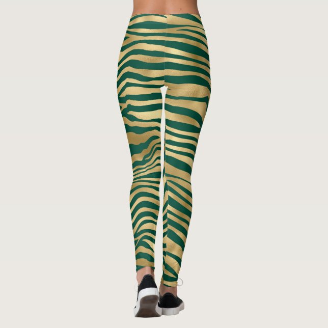 Emerald Grönt och Guld Zebra/Tiger Stripe Legging (Baksida)