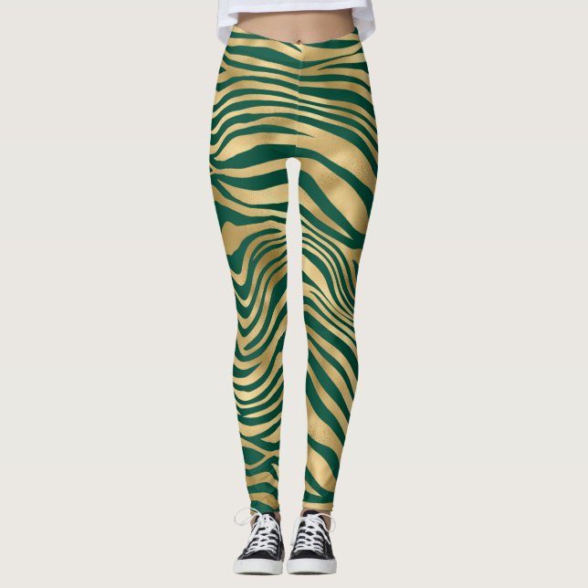 Emerald Grönt och Guld Zebra/Tiger Stripe Legging