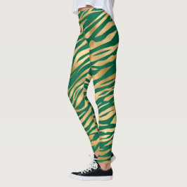 Emerald Grönt och Guld Zebra/Tiger Stripe Leging Leggings